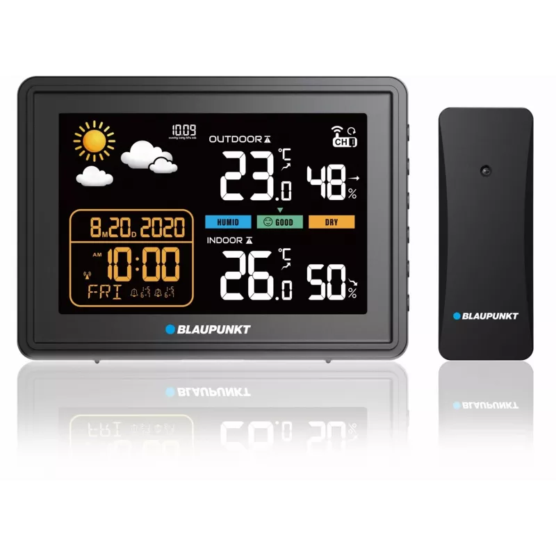 Sääasema BLAUPUNKT WS30BK langattomalla ulkoanturilla, väri-LCD, kello, herätys, barometri, °C, 1 anturi
