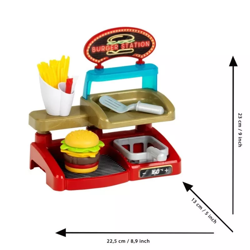 Play Burger Shop -sarja KLEIN 7336 — kompakti, helposti puhdistettava roolilelulelu lapsille
