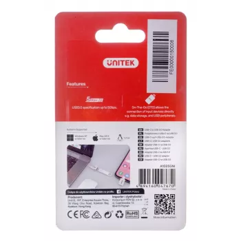 UNITEK sovitin USB-C-USB-A 3.1 GEN1, M/F, A1025GNI