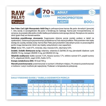 VetExpert Raw Paleo Cod Light Monoprotein turska märkäruoka koirille 800 g
