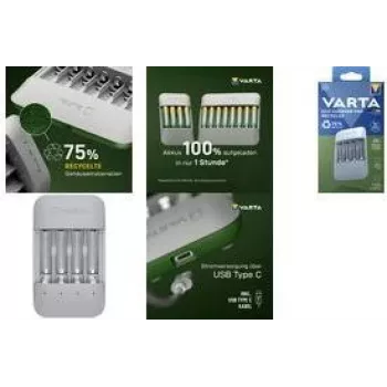 Paristolaturi Varta Eco Charger Pro — USB, NiMH, lataa 4 AA/AAA, 1 h, harmaa