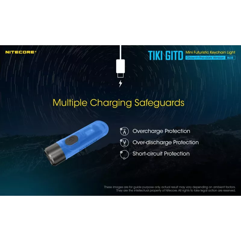 Nitecore TIKI GITD BLUE taskulamppu, T-sarja, 300 lumenia