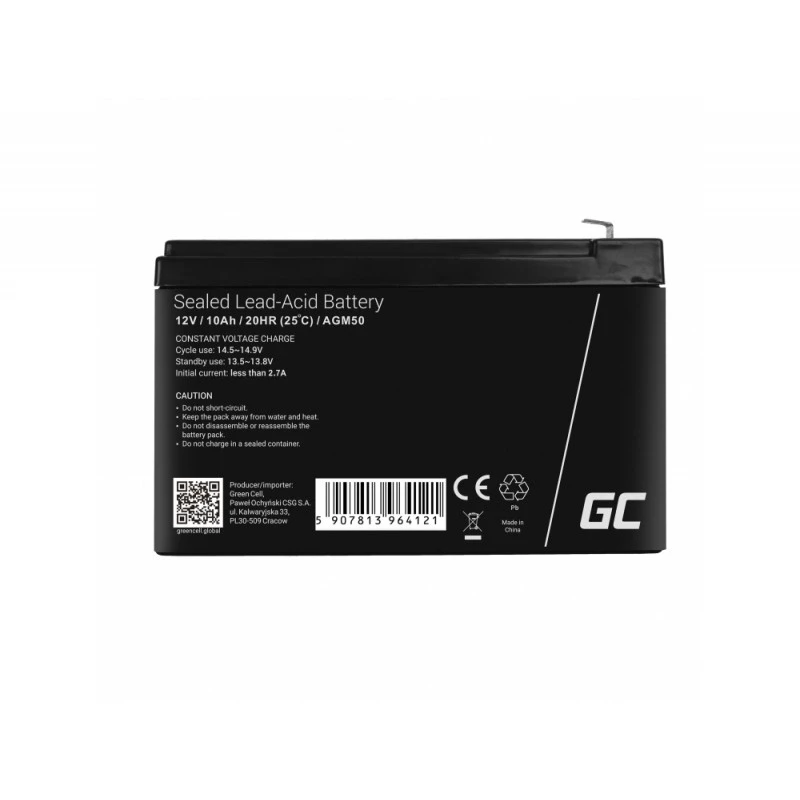 UPS-akku Green Cell AGM50 12 V 10 Ah VRLA AGM, 65×151×95 mm, 2,45 kg, musta