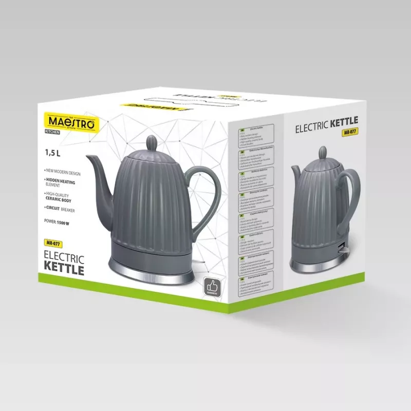 Vedenkeitin Maestro MR-077, 1,5 l, 1500 W, keraaminen runko, harmaa