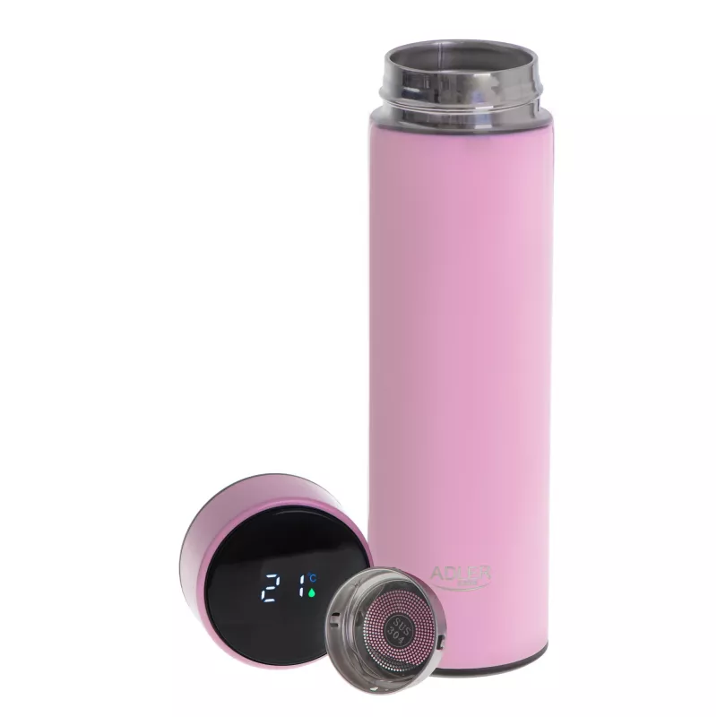 Termospullo Adler AD 4506P ruostumaton teräs silikonisuojuksella, pinkki, tyhjiöeristetty