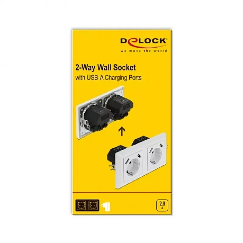 Seinäpistorasia DeLOCK 2-osainen 4 USB-liitännällä 2 x 2,8 A