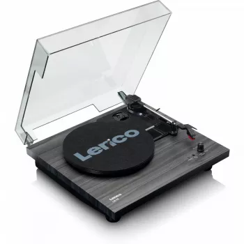 Hihnavetoinen audiosoitin Lenco LS-10 musta sisäänrakennetuilla kaiuttimilla, 33/45 kierr./min, RCA-lähtö, kuulokeliitäntä
