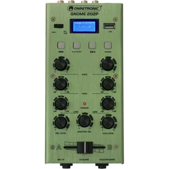 Minimikseri Omnitronic GNOME-202P — kompakti 2-kanavainen äänimikseri, vihreä