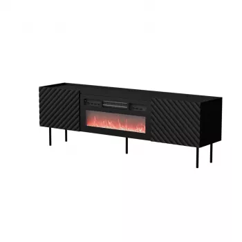 TV-taso Cama Meble LUCCA 180x40x59 cm, musta kansi ja kehys, lastulevy, sisältää mustan takan