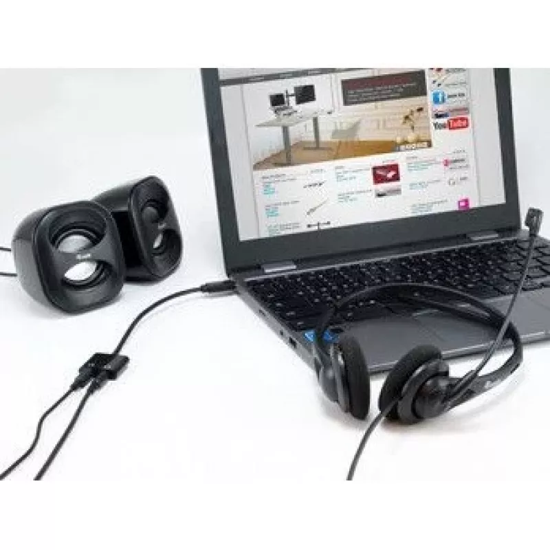 Equip USB-C - dual 3,5 mm -audio-DAC-adapteri, USB-C, uros, 2 x 3,5 mm, naaras, 0,15 m, musta