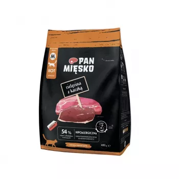Kuivaruoka kissoille Pan Mięsko vasikka ankalla, täysrehu aikuisille kissoille, 400 g, proteiini 39 %, rasva 16 %