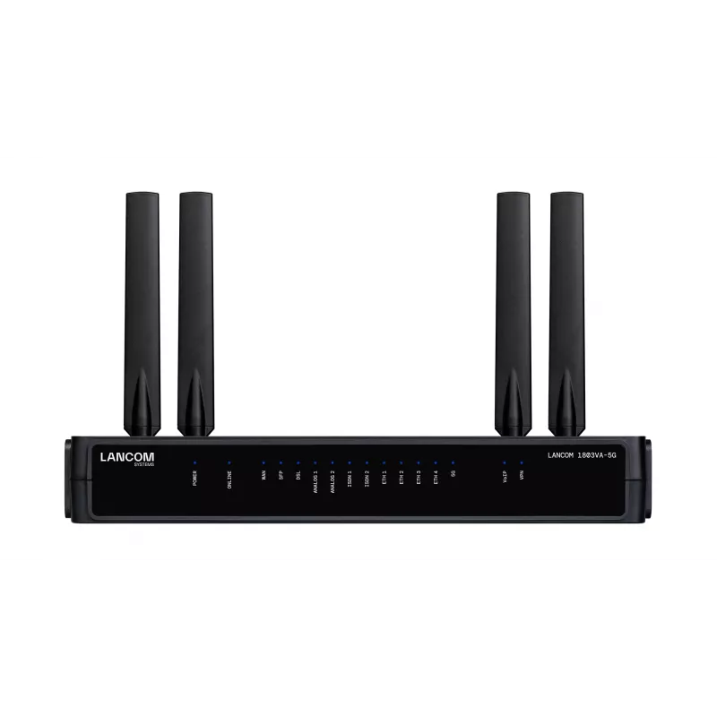 Reititin Lancom Systems LANCOM 1803VA-5G (EU) — 5G, Gigabit Ethernet, ulkoinen SMA-antenni, 1 tuuletin, AES/3DES-salaus