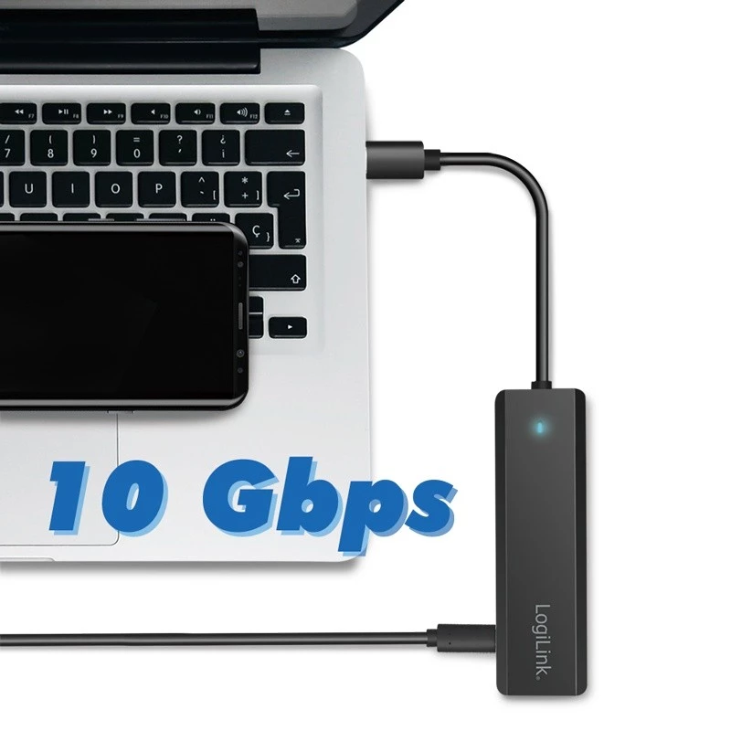 USB-C-keskitin, 4 porttia 2x USB-A, 2x USB-C, musta