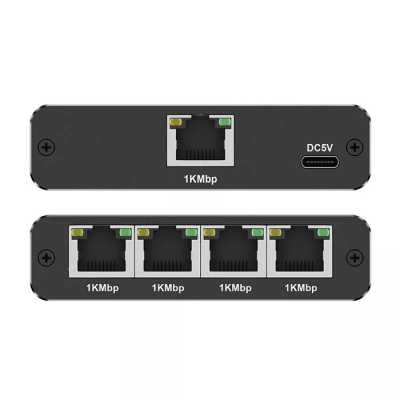 Ethernet-minikytkin QOLTEC 52293 1x4 RJ45, hallitsematon verkkohaaroitin 1-in 4-out