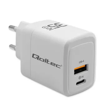 Laturi QOLTEC 51824 GaN 35W USB-C PD & USB QC 3.0, 5–20V, 1x USB-C, 1x USB-A