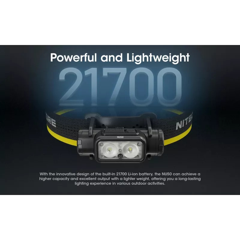 Otsalamppu Nitecore NU50 musta keltainen LED vedenpitävä iskunkestävä