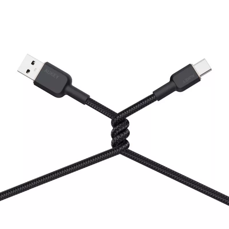 USB-A - USB-C -kaapeli Aukey CB-NAC1, 1 m, punottu nailon, USB PD 60 W, USB 2.0