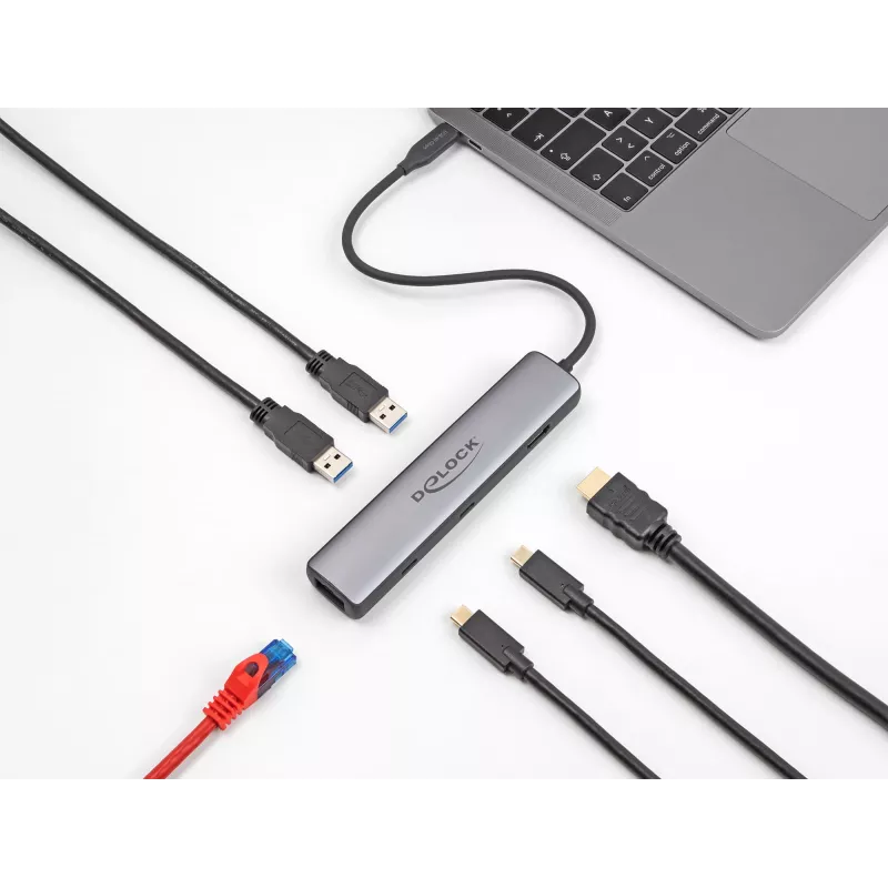 DeLOCK USB Type-C -telakointiasema 8K HDMI USB 10 Gbps 2,5 Gigabit LAN PD 100W