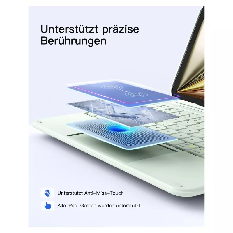 Inateck KB04122 Keyboard Folio iPad 11 -tabletille, QWERTZ, vihreä