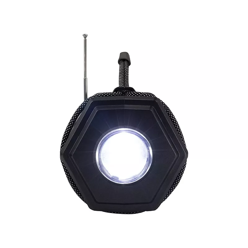 Tracer Explorer TRAGLO47616 kannettava Bluetooth-kaiutin, TWS, Bluetooth 5.3, 15 W RMS, FM-radio, taskulamppu, aurinkopaneeli, 1800 mAh varavirtalähde, microSD, musta