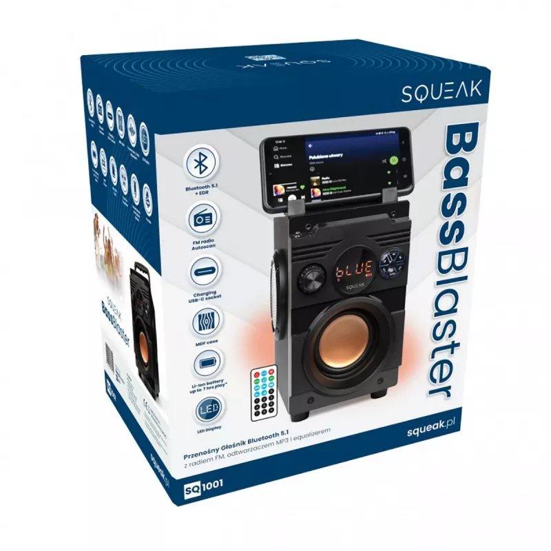 Squeak Bassblaster Bluetooth 5.1 -kaiutin, FM-radio, MP3-soitin SQ1001