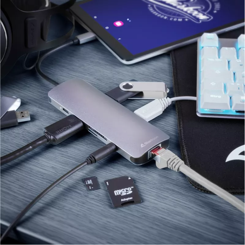 Sharkoon USB 3.0 Type C Combo -sovitin liitäntäkortit/sovittimet HDMI, RJ-45, USB 3.2 Gen 1 (3.1 Gen 1)