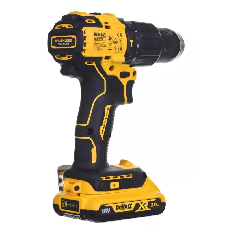 Dewalt DCD709D2T -iskuruuvinväännin akulla ja laturilla