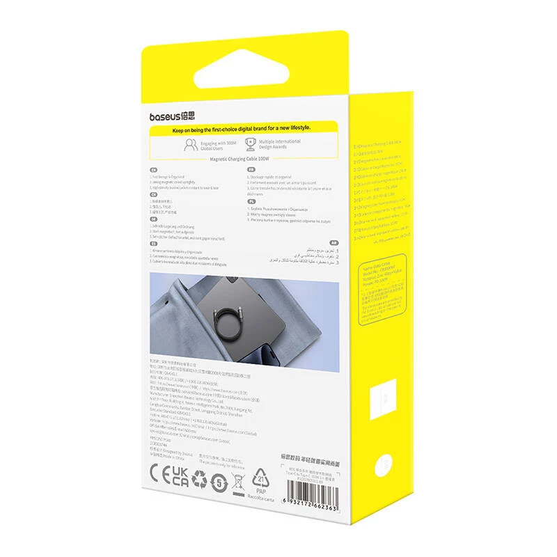 USB-C–USB-C-latauskaapeli Baseus Tungsten Gold 100W 1 m, musta, nailon