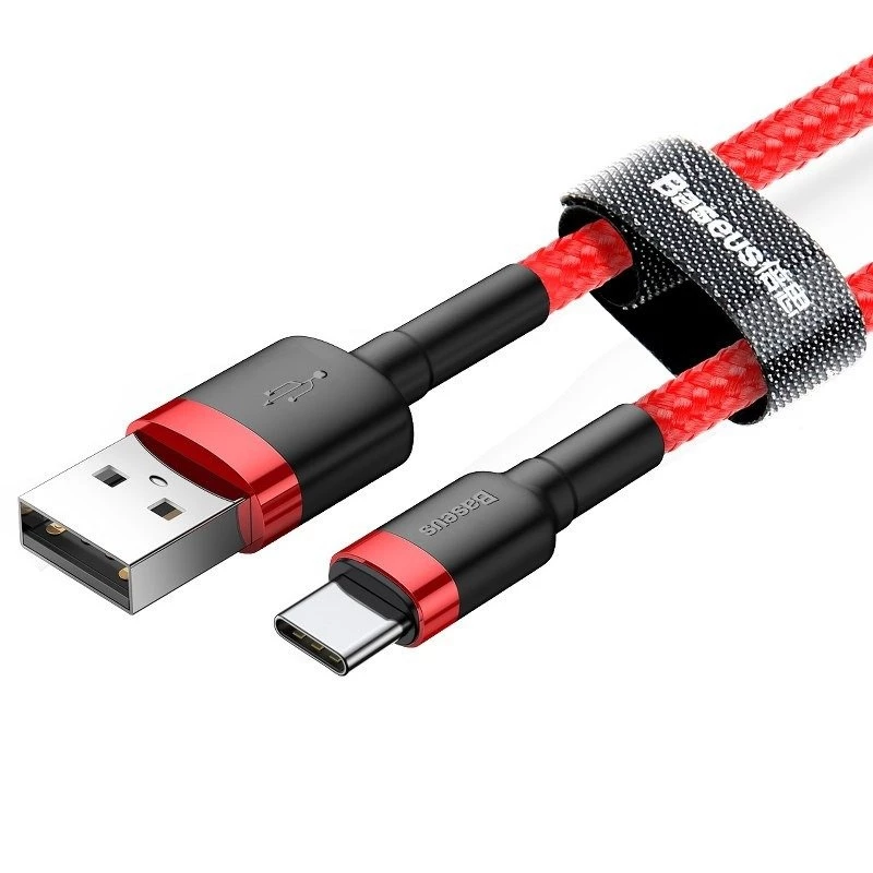 USB 2.0 A - USB-C -kaapeli Baseus CATKLF-B09 1m QC3.0 nailonpunos punainen, pikalataus ja datan synkronointi