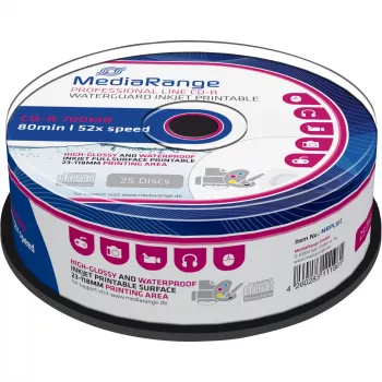 CD-R MediaRange MRPL512 700 MB 52x Inkjet Printable 25 kpl spindeli