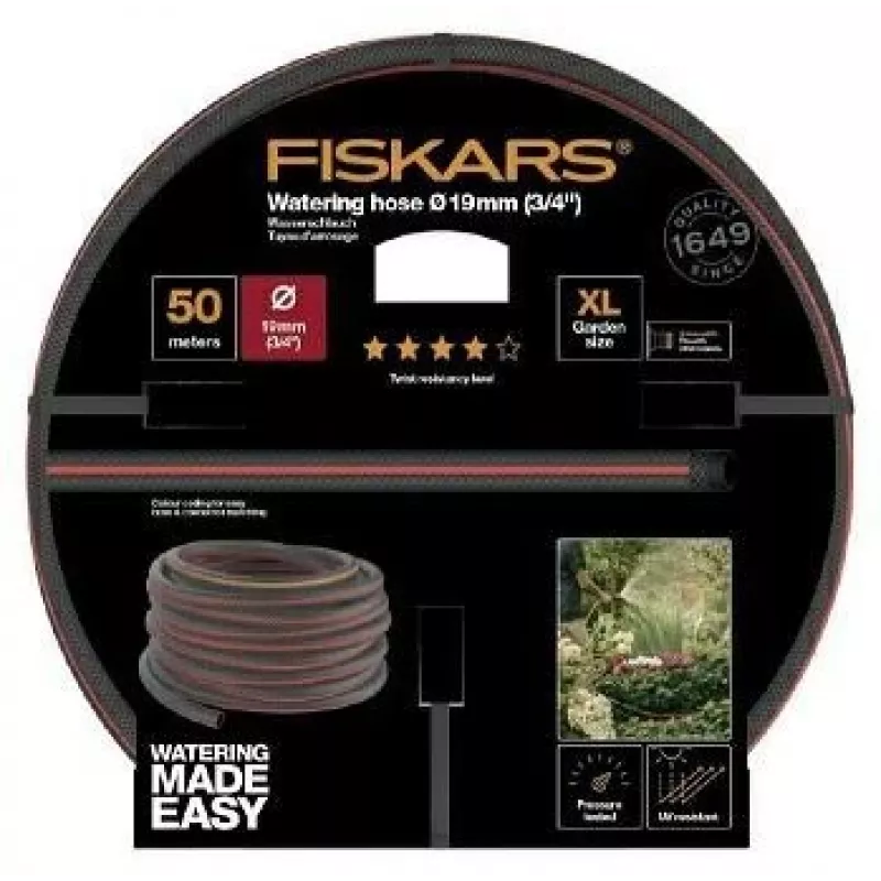 Puutarhaletku Fiskars 1027111 50 m maanpäällinen musta punainen
