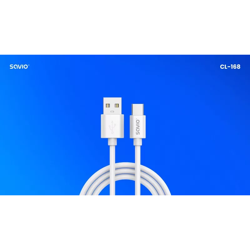 USB 2.0 -kaapeli SAVIO CL-168, USB A (uros) - USB C (uros), 3 m, valkoinen