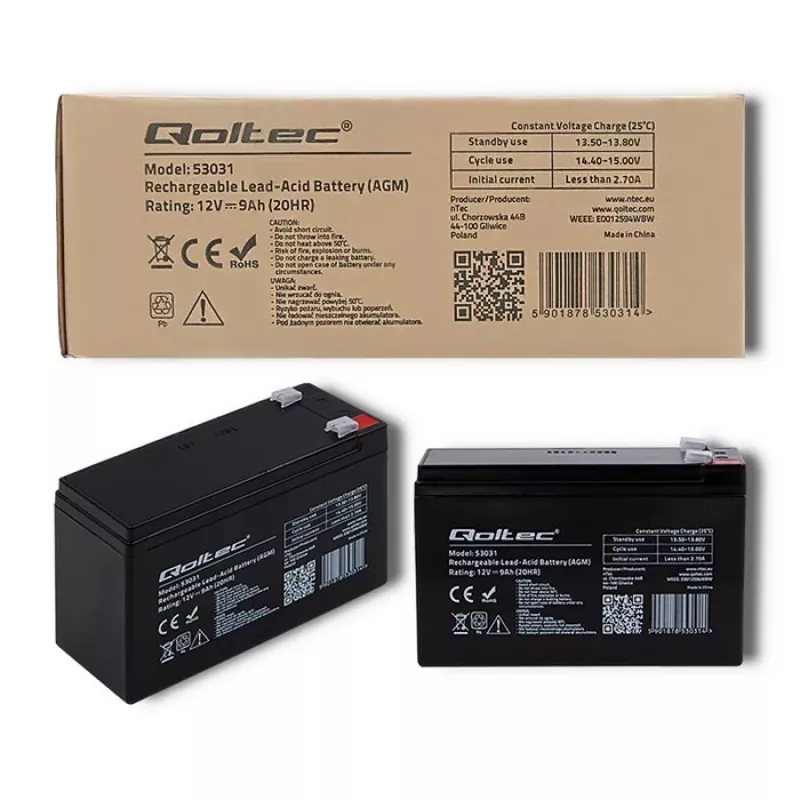 UPS-akku QOLTEC 53031 12V 9Ah vihreä, 152×94×65 mm, 2,35 kg