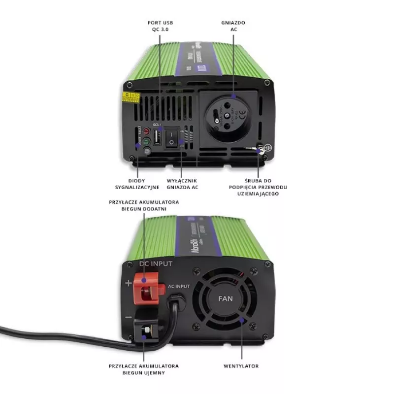Auto-invertteri Qoltec Monolith 1200 W vihreä 12 V