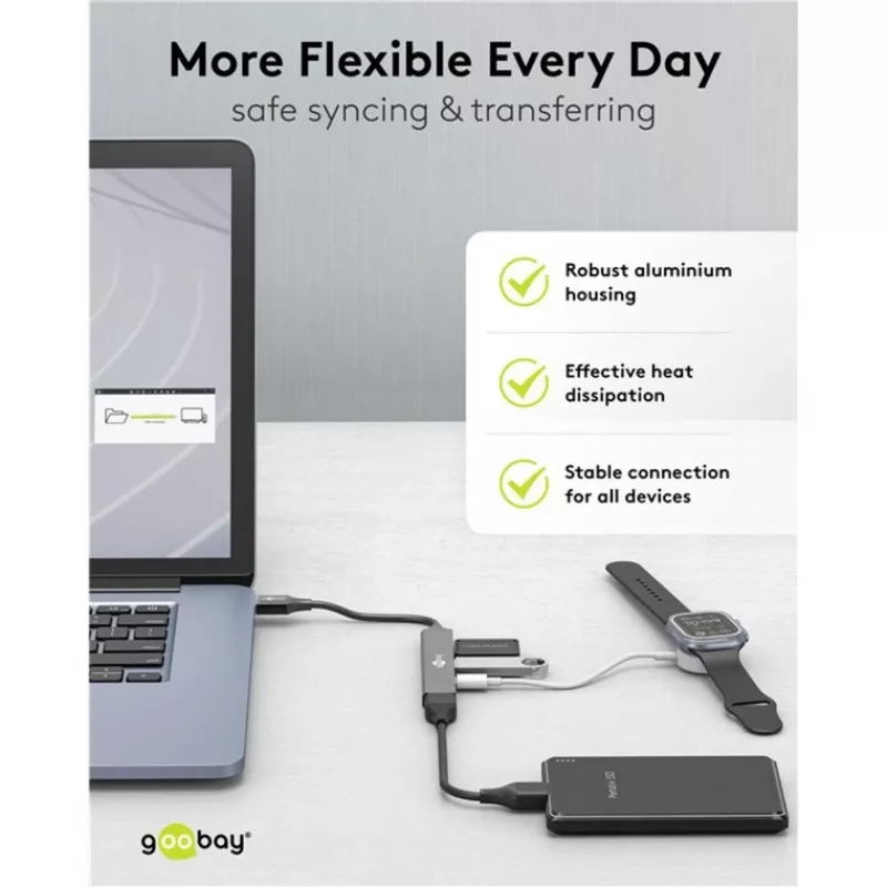 Goobay Slim 4-porttinen USB-keskitin, USB-A – USB-C™/USB-A, USB 3.2 (74458)