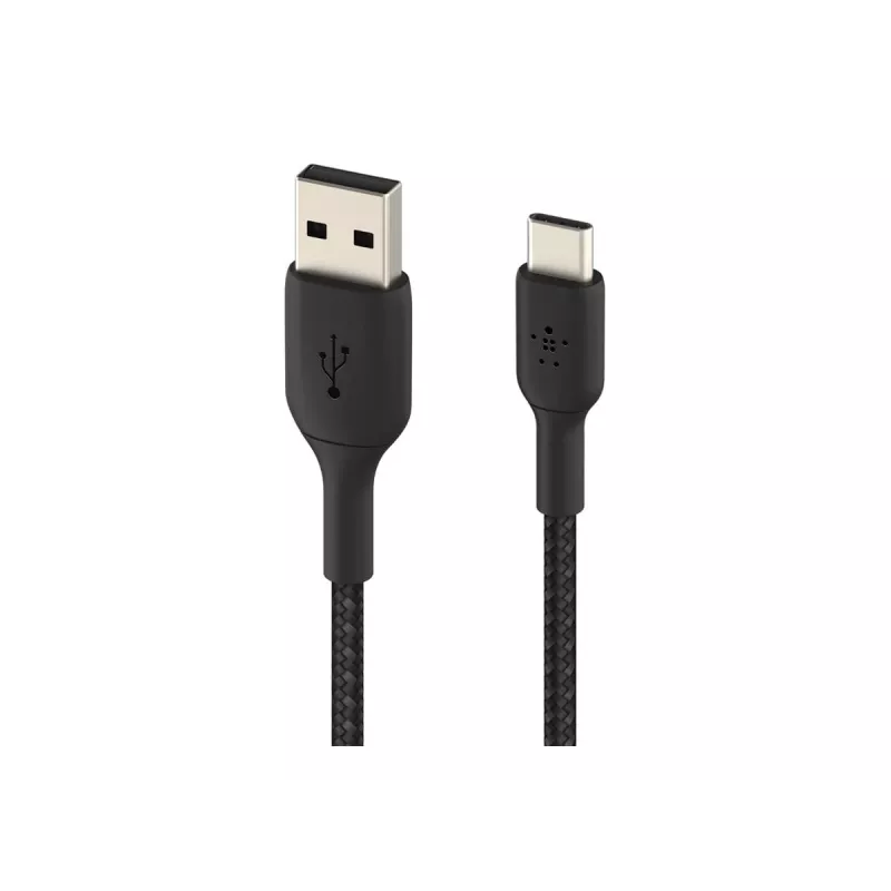 Punottu USB-C - USB-A -kaapeli 15 cm musta