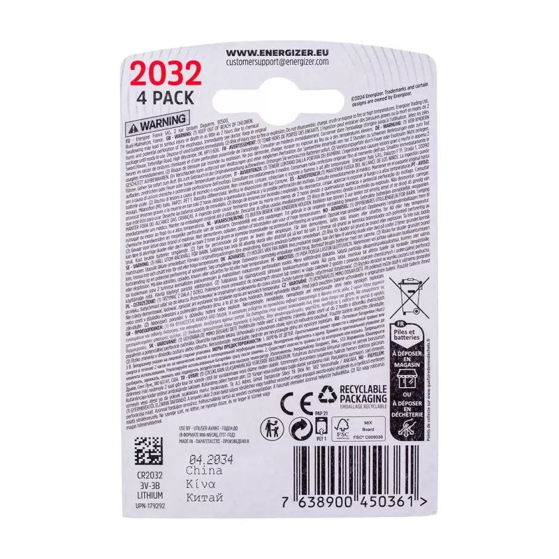 ENERGIZER BATTERY SPECIALIZED CR2032, 4 kpl, 3V, ECO