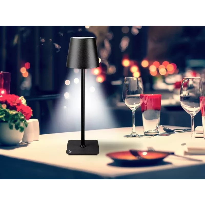 Beper P201UTP118 ladattava LED-pöytävalaisin, 1,5 W, kosketuskytkin, himmennettävä, 33 mm:n pullosovitin, vedenkestävä, musta