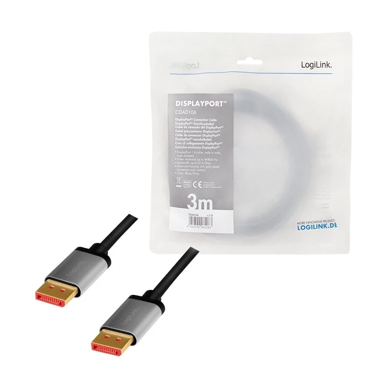 LogiLink CDA0106 DisplayPort-kaapeli musta harmaa 3 M