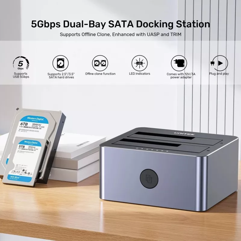 Unitek kloonausasema 2X SATA 2,5/3,5 USB 5GB
