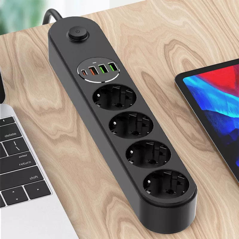 Jatkojohto ColorWay CW-CHE44PDB — 4 pistorasiaa, 2 USB-porttia