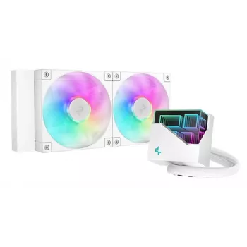 All-in-One-vesijäähdytys DeepCool LT240 White — 240 mm:n jäähdytin, 2x 120 mm:n PWM-tuuletin (600–2400 kierr./min), 41 cm letkut, LGA1150