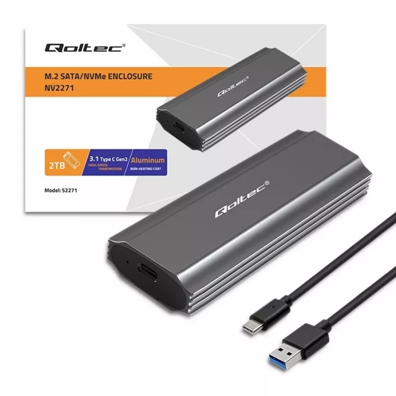 Kotelo | tasku NV2271 M.2 SSD -asemalle | SATA | NVMe | USB-C | 2TB