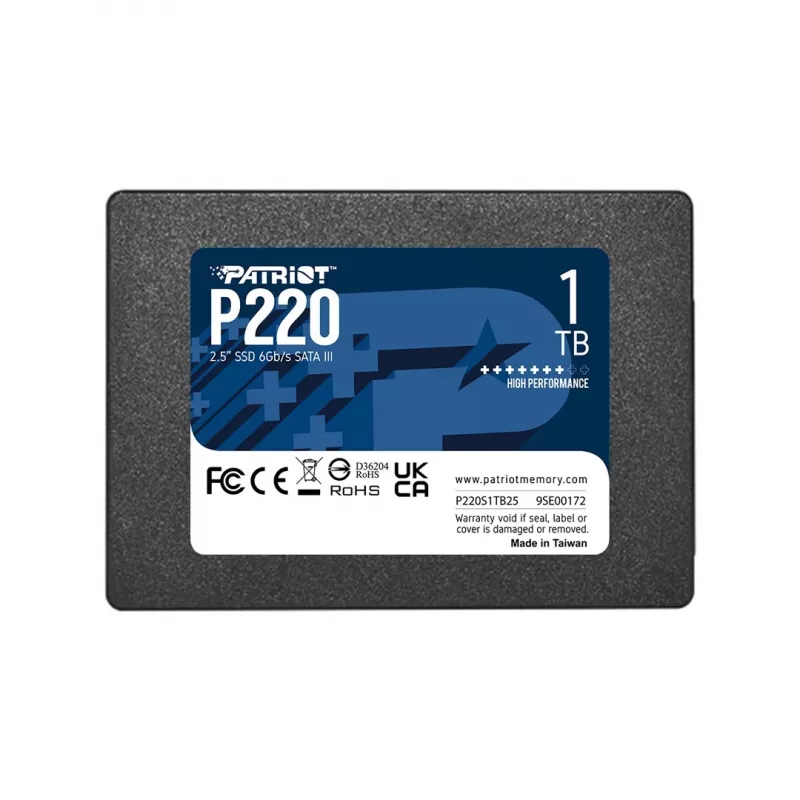 2,5 tuuman SATA III SSD PATRIOT P220 1 TB — 550/500 MB/s, 50k IOPS, 7 mm