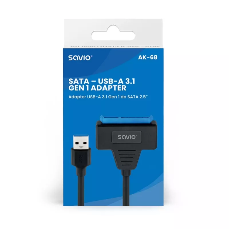 SAVIO SATA - USB 3.1 Gen 1 -liitäntäkaapeli AK-68, SATA-pistorasia - USB-A-pistoke, 5 Gbit/s, 0,25 m, musta