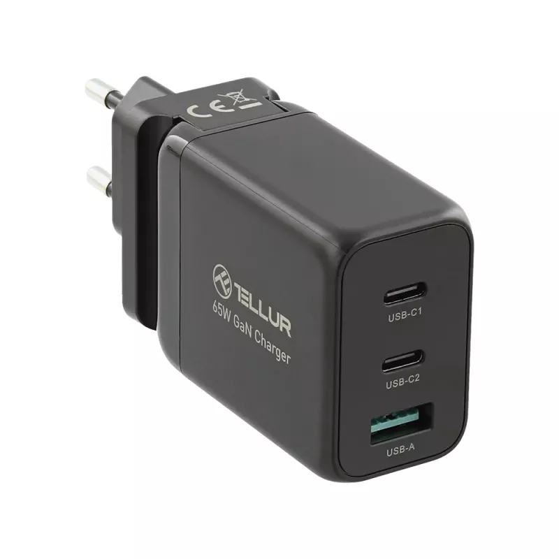 Seinänalaturi Tellur TLL151451 65W, 3-porttinen (2x USB-C, 1x USB-A)