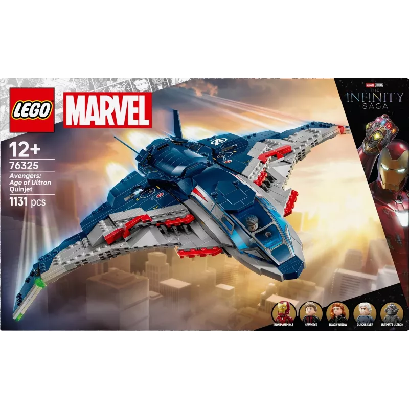 LEGO Marvel Super Heroes 76325 Avengers: Age of Ultron Quinjet rakennussarja, 1131 osaa, 5 minihahmoa, 12+