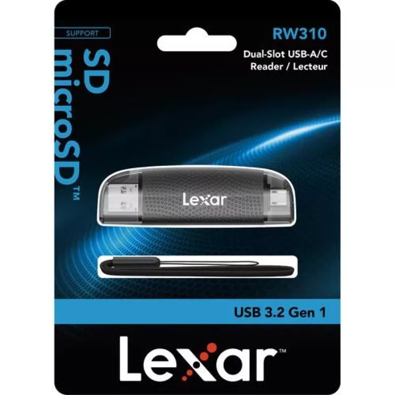 Lexar LRW310X-BNBNG kaksoisliitännän USB-A/USB-C microSD/SD-korttilukija, USB 3.2