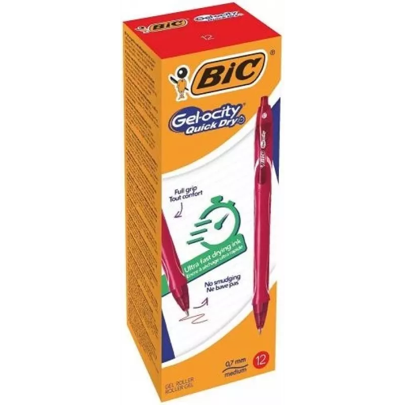 BIC geelikynä Gelocity QUICK DRY punainen, 12 kpl:n pakkaus 494671