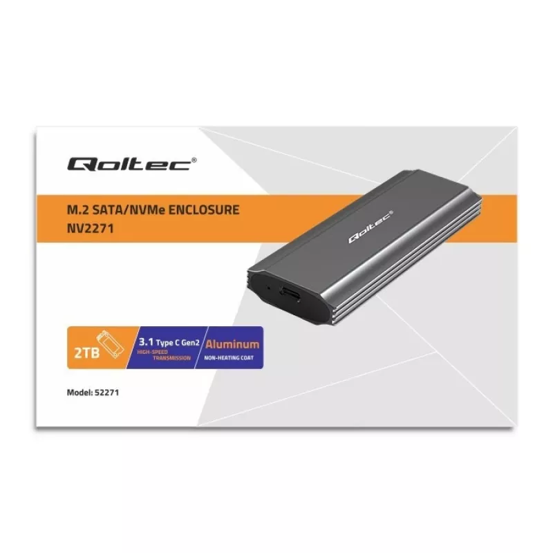 Kotelo | tasku NV2271 M.2 SSD -asemalle | SATA | NVMe | USB-C | 2TB